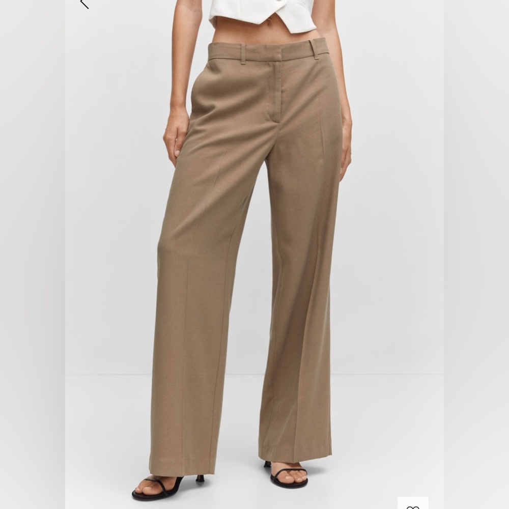 Mango Wide-Leg Women's Pants: low waist medium brown